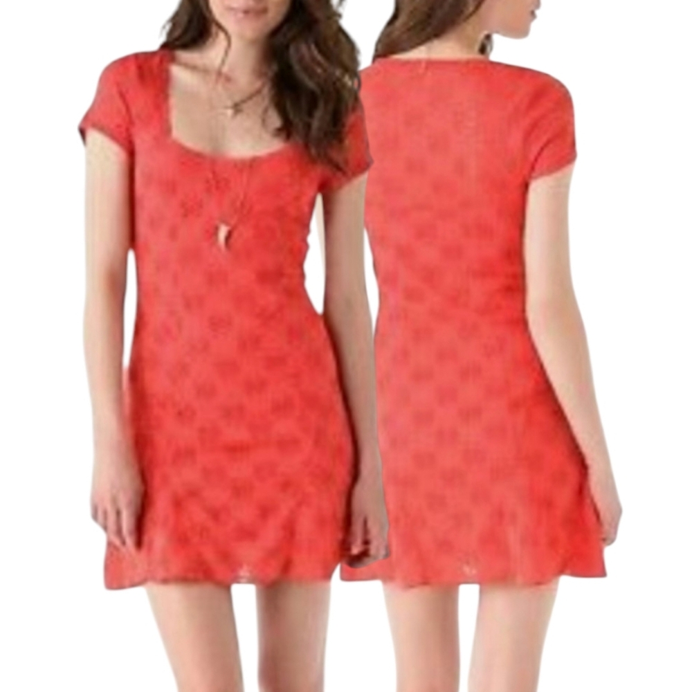 Free People COACHELLA Coral LACE Floral Eyelet Mini SPRING BREAK Casual Dress